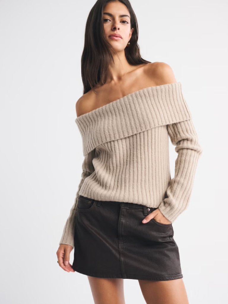 Abercrombie & Fitch Ribbed Foldover Off-The-Shoulder Sweater